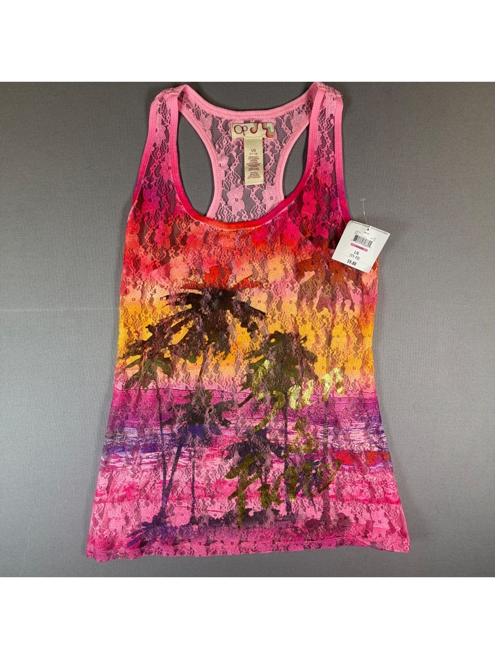 NWT Ocean Pacific OP Women's XS Pink Lace Racerback Tank Cami Juniors 11-13